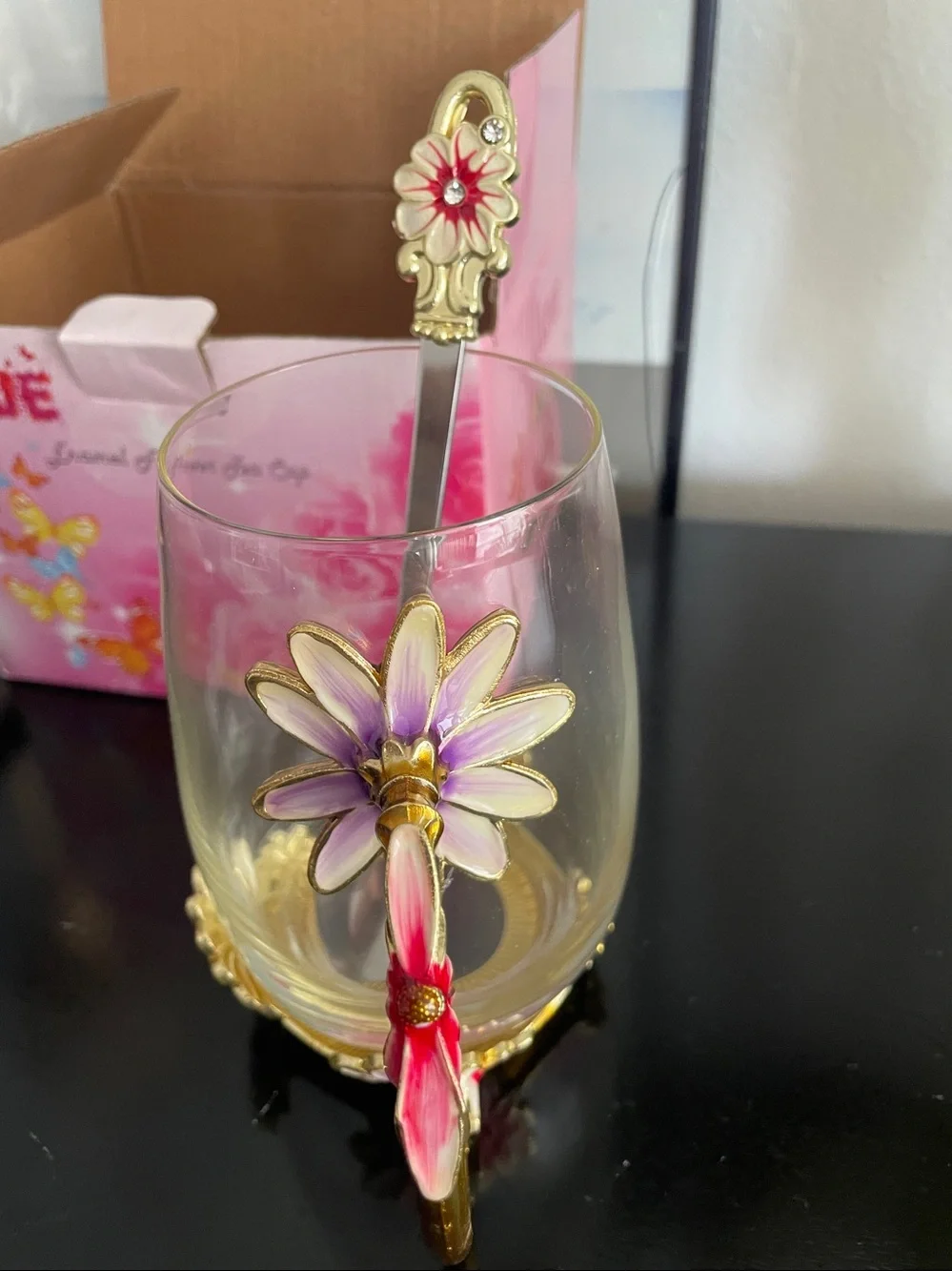 Love Enamel Flower Tea Cup With Steel Spoon New in box